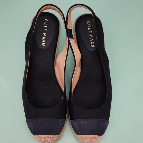 Cole Haan Cloudfeel Espadrille Wedge Slingback 80 mm - Navy Blue - Picture 1 of 11